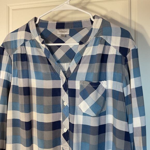 Avenue Blue Checked Long Sleeve W/ Front Pocket Cottage Pullover Plus 22/24 - Picture 2 of 8